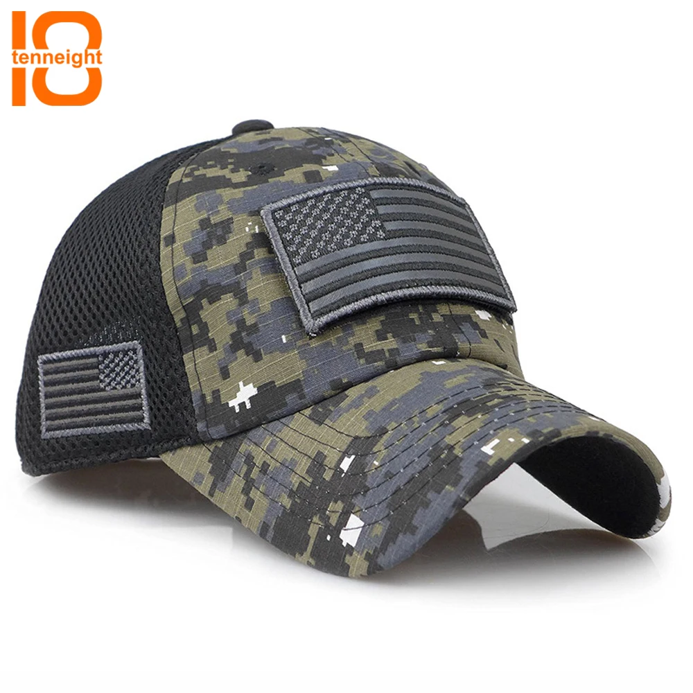 

TENNEIGHT Army Camouflage Baseball Cap truck Tactical US patch baseball cap Outdoor Hunting Jungle cap Airsoft Hiking Hats