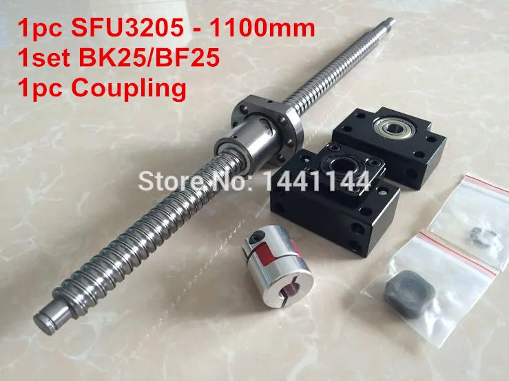 

SFU3205- 1100mm ballscrew + ball nut with end machined + BK25/BF25 Support + 20*14mm Coupling CNC Parts