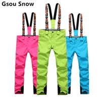 bibs women snowboarding pants ski trousers waterproof snow pant outdoor riding hiking black red blue pink purple gsou snow