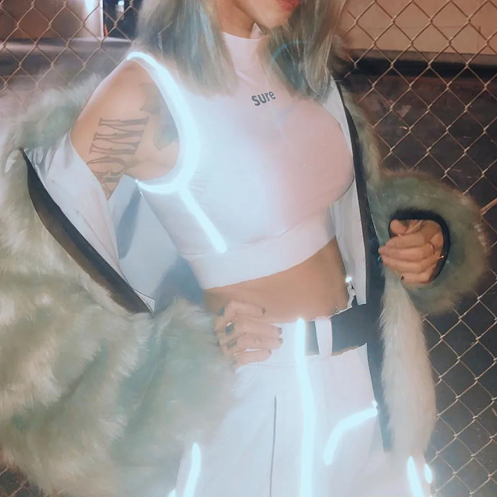 Женская водолазка с принтом женские топы Женский светоотражающий укороченный