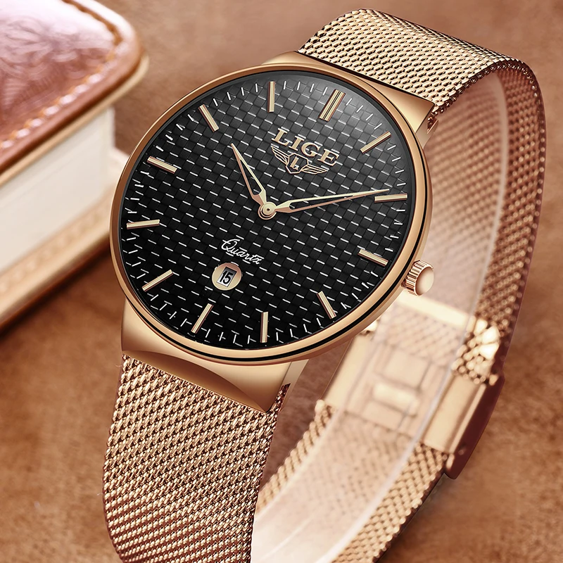 Mens Watches Top Brand Luxury LIGE Waterproof Ultra Thin Date Clock Male Steel Strap Casual Quartz Watch Men Sports Wrist | Наручные часы
