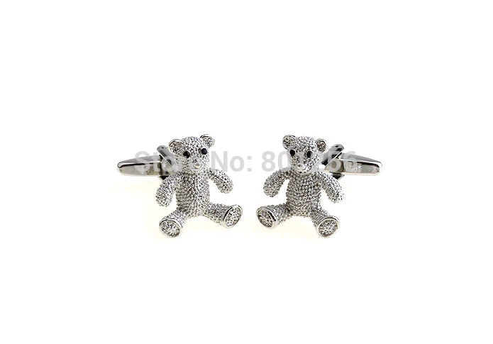 Акция! Запонки с мишкой из медного материала серебристого цвета|bear cufflinks|cufflinks