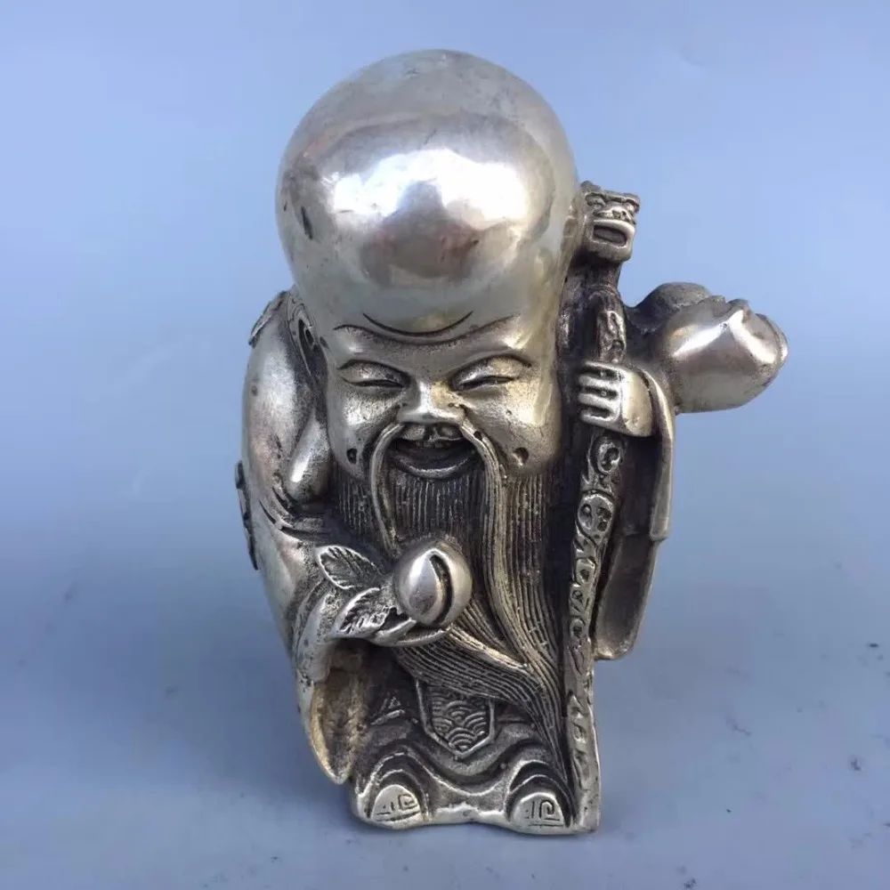 Collection tibet silver handmade longevity god statue Home/office desk decoration Lucky old man sculpture best gift for elder | Дом и сад