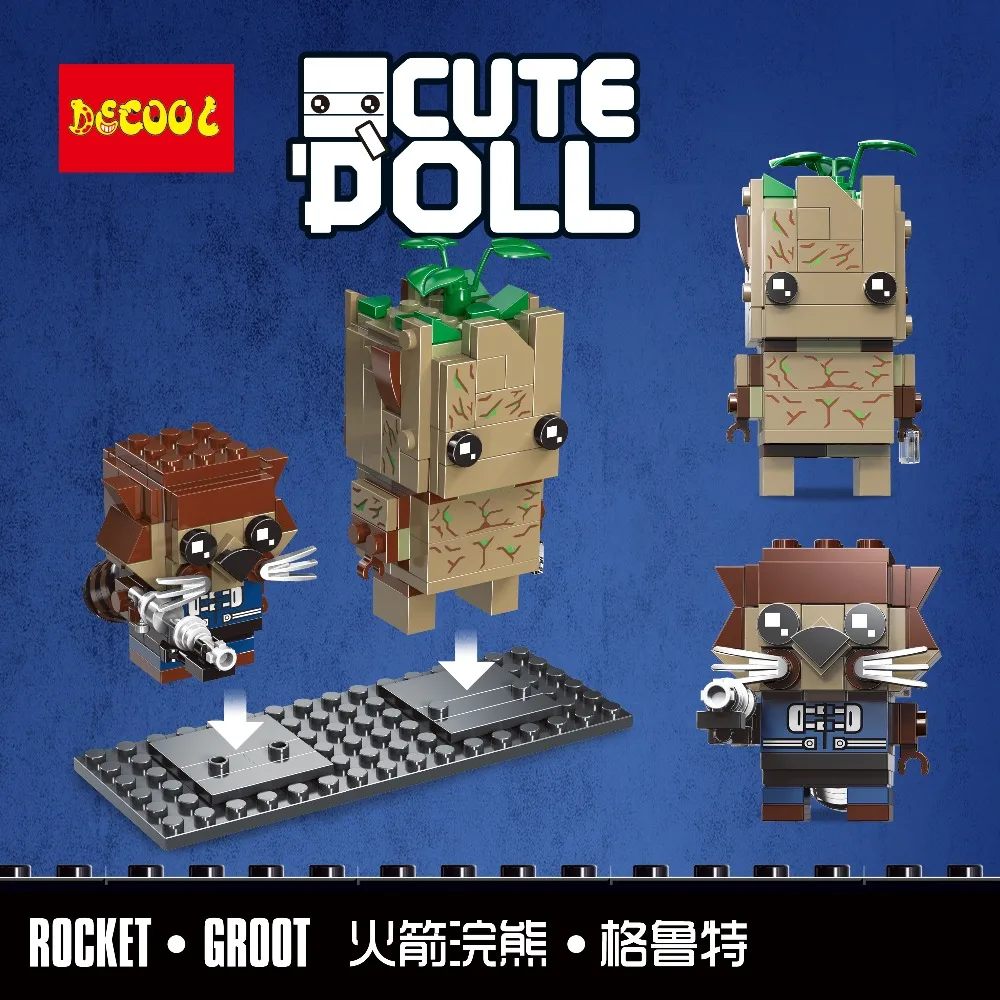 Строительные блоки playmobil Kennie Groot & Rocket Steve Creper Owen Blue Brickheadz экшн фигурки подарки для