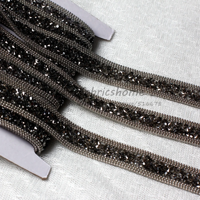 

5yards/lot gray lace trim Crystal Rhinestone Wedding dress accessories lace trim applique Iron on the clothes 2cm