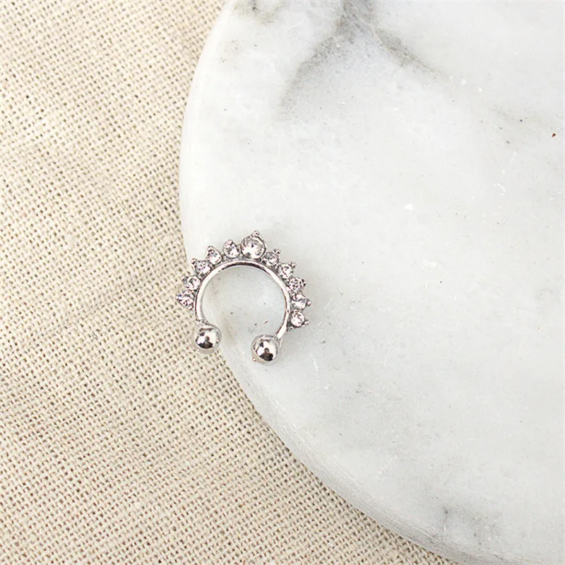 U образные серьги клипсы в форме короны с кристаллами непробивные для ушей