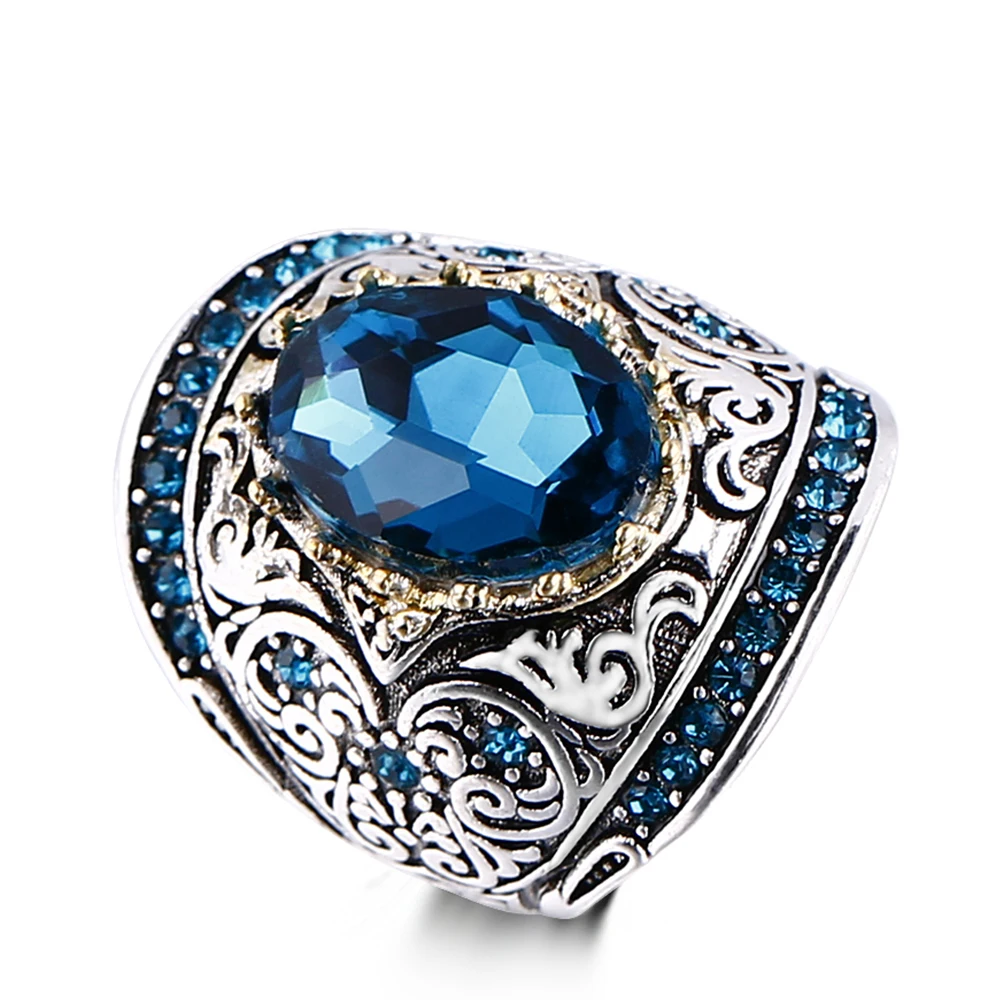 Bague Ringen Серебряный 925 ювелирные кольца для мужчин и женщин Винтаж панк 10X14 мм; Павлин; синий драгоценный камень кольцо Юбилей вечерние подарки