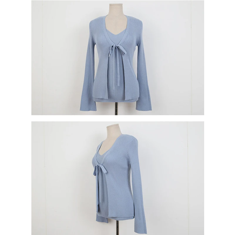 Повседневное трикотажные Комплект из 2 предметов на шнуровке кардиган и без