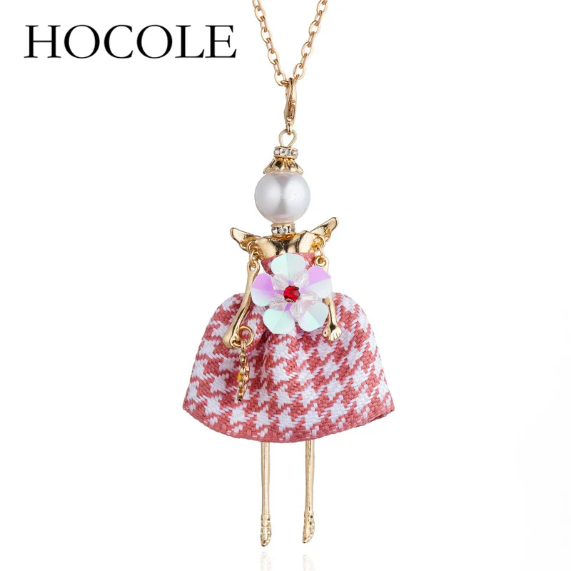 

HOCOLE New 2018 Women Doll Cute Long Necklaces & Pendant Dress Baby Girls Maxi Necklace Flower Dress Statement Necklace Jewelry