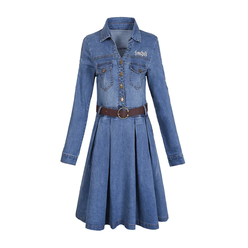 

Long-sleeved Jean Dresses Women's Spring Garment 2020 New Edition Slim Medium-length