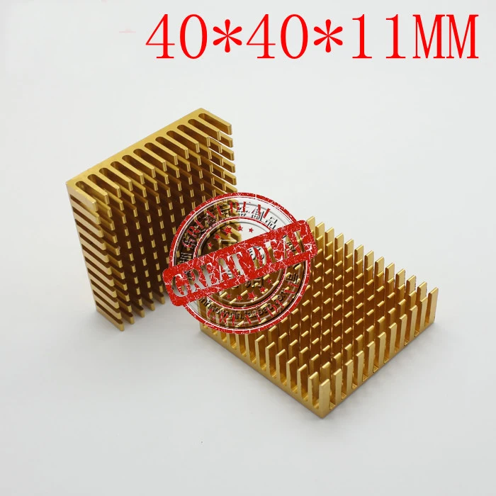 Free Ship 100PCS  Aluminum IC Heatsink 40*40*11MM Chip Thermal block high quality chipset heatsink Breaking groove Gold