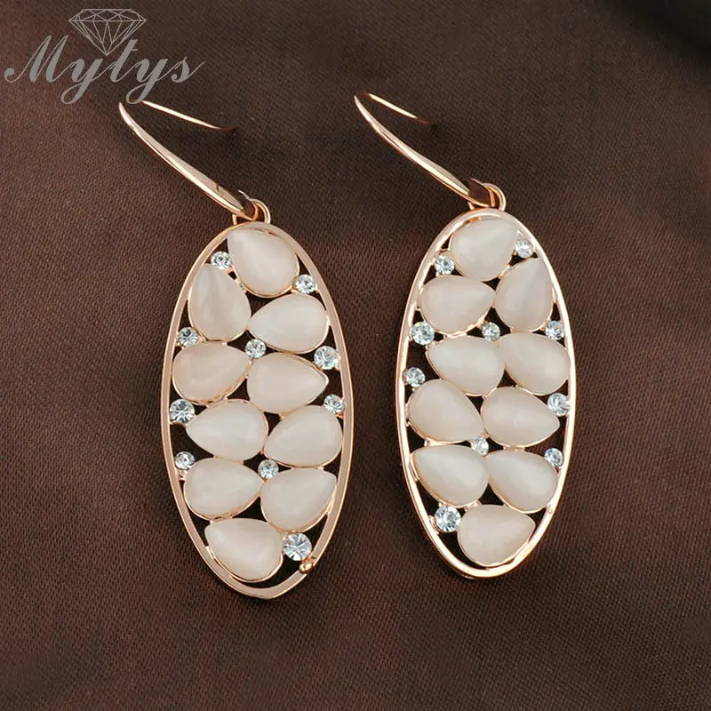 Mytys модные висячие серьги в форме круглого листа кошачий глаз с драгоценным