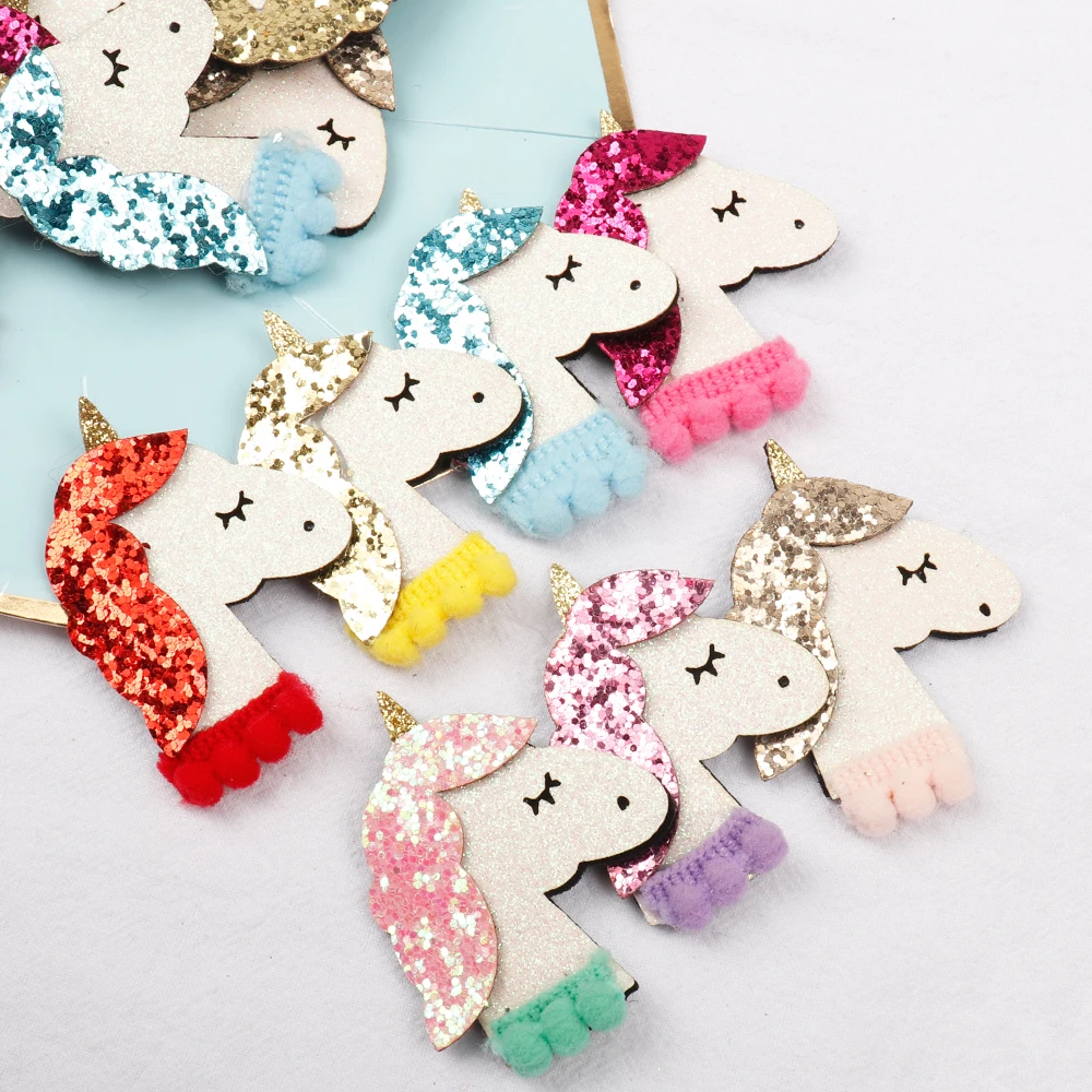 

Shiny Unicorn Patch Glitter Hair Accessories With Pompom Felt Accessories DIY Hair Rope Ornament Handmade Material 7pcs