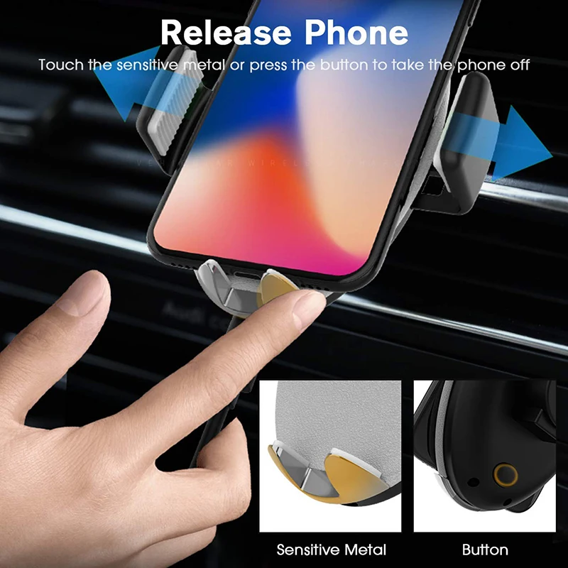

Fast Wireless Car Charger Automatic Infrared Sensor Car Mount Air Vent Phone Holder For iPhone X 8 Plus XS Max XR Samsung S8 S9