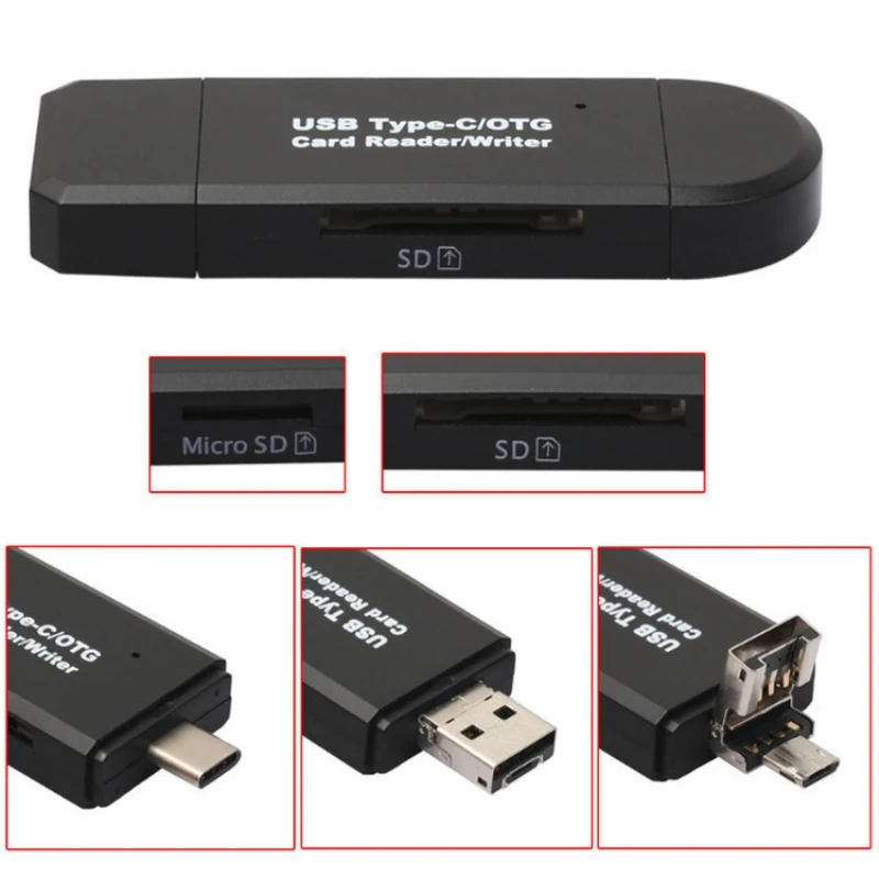 GAOMUYUE Тип C& micro USB& USB 3 в 1 кардридер для телефонов с USB2.0 кардридер s для SD/TF карт, используемых для компьютера Dp4