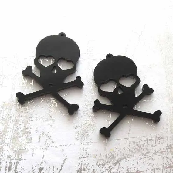 Маленький черный череп и скрещенные кости подвески серьги лазерная резка акрил
