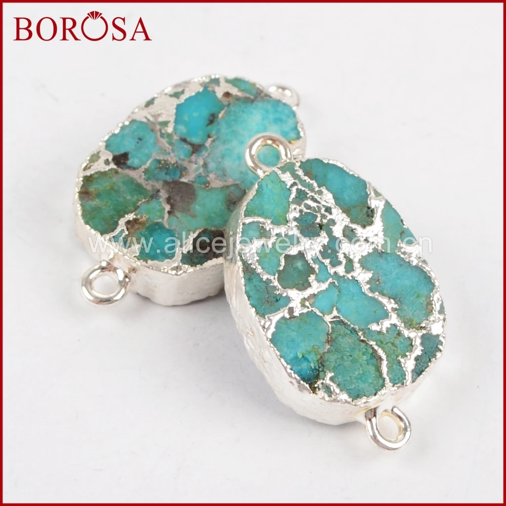 BOROSA 5 шт. Овальный Серебряный Цвет Медь 100% синий камни Друза соединитель двойные