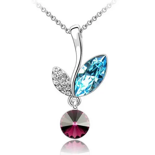 Elegant Green Violet Red Pink Yellow Blue 1.7*3.3cm Pendant Necklaces Gold Plated Women Plant Austrian Crystal Necklace | Украшения и