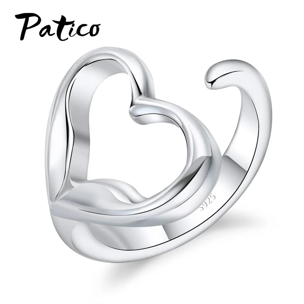 

Trendy Opening Rings Heart 925 Sterling Silver Engagement Rings For Women Valentine's Day Anillos Bague Lovers Jewelry