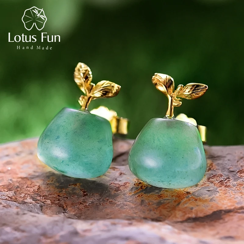 Lotus Fun реальные 925 пробы серебро Природный Драгоценный камень авантюрин ручной
