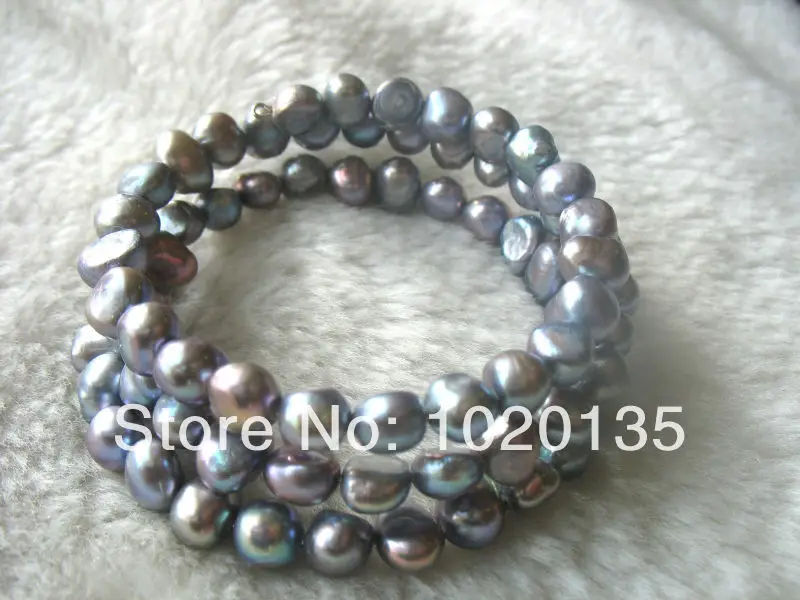 

3rows freshwater pearl gray baroque 7.5inch bracelet nature FPPJ