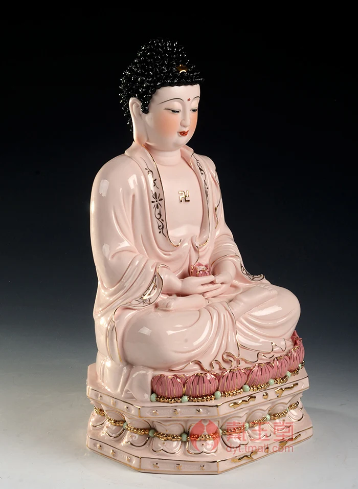 Керамическая статуэтка украшения Sambo Будда Шакьямуни золото лотос Tathagata Tatsu