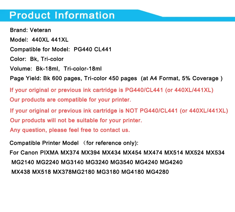 Veteran PG440 CL441 сменный картридж для Canon PG 440 CL 441 440XL чернильный Pixma MG4280 MG4240 MX438 MX518