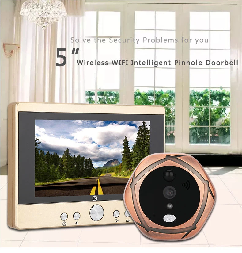 5 дюймов 720P Беспроводной WI-FI дверной звонок 160 градусов Широкий формат видео-телефон двери
