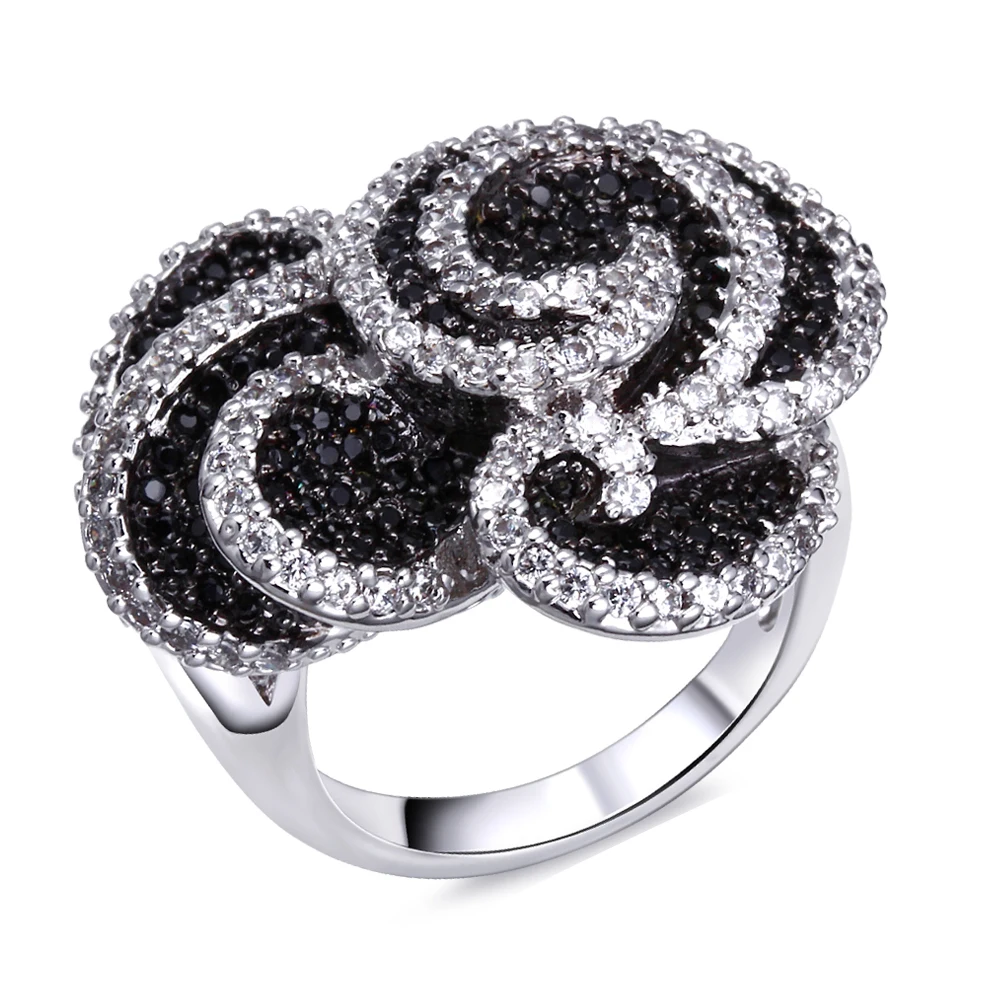 Кольца для женщин Черное и белое медное кольцо с кубическим цирконием модные