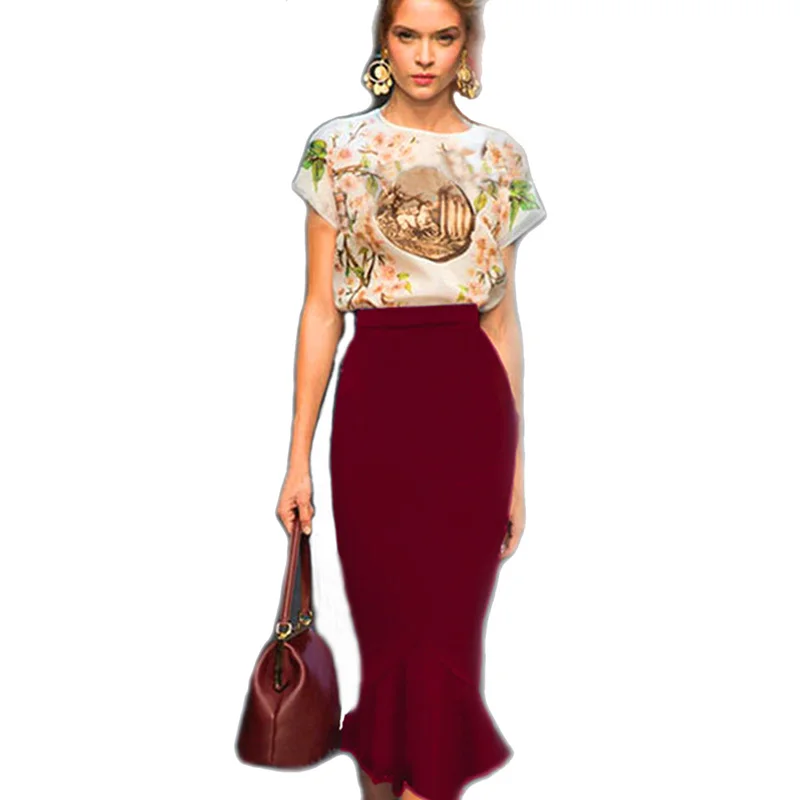 Женская юбка с принтом в виде трубы новая мода 2018 элегантная винтажная