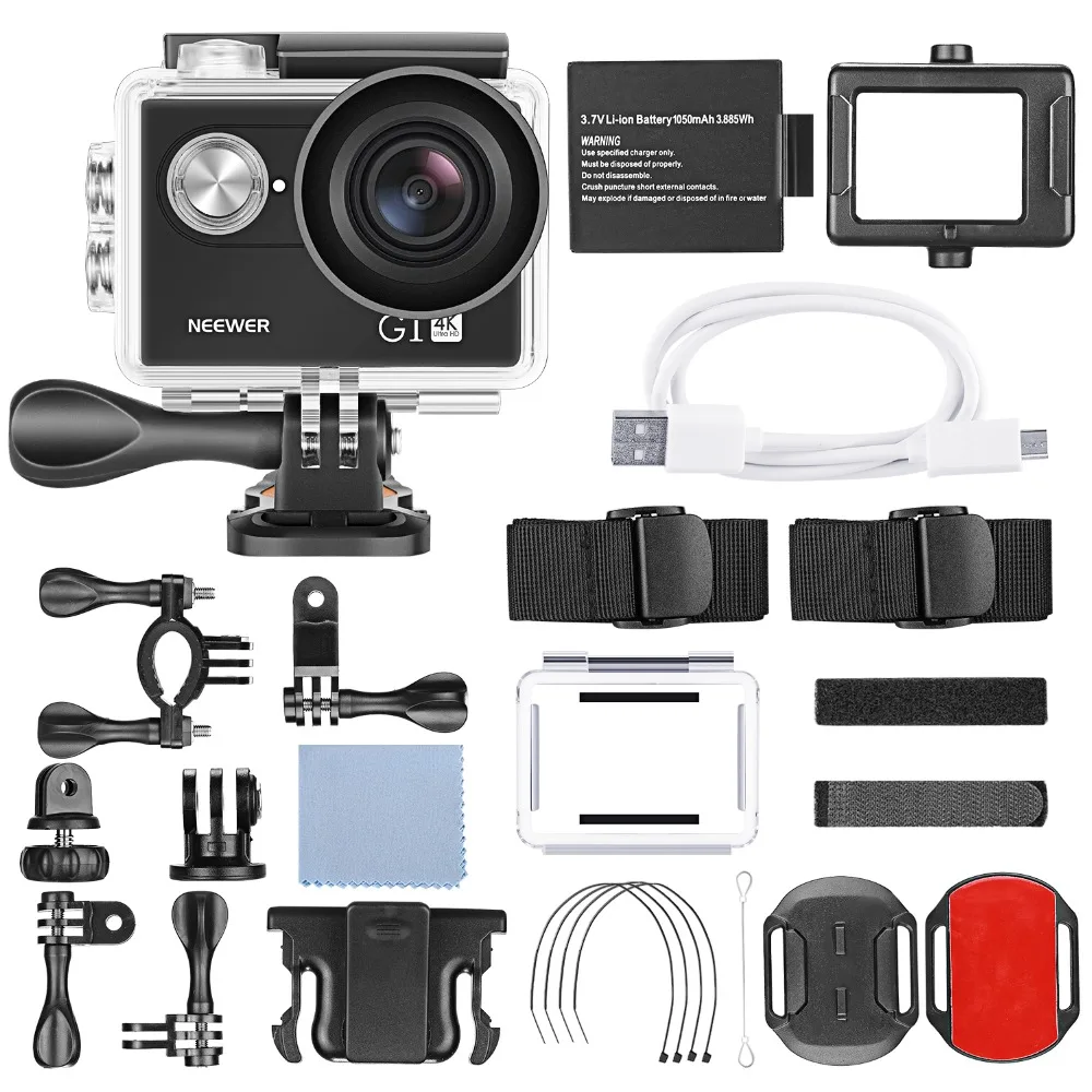 Neewer G1 со сверхвысоким разрешением Ultra HD, 4K экшн Камера Водонепроницаемый Камера 170 градусов Широкий формат Wi-Fi Спортивная камера Сенсор 2-дюймовый Экран комплект аксессуаров