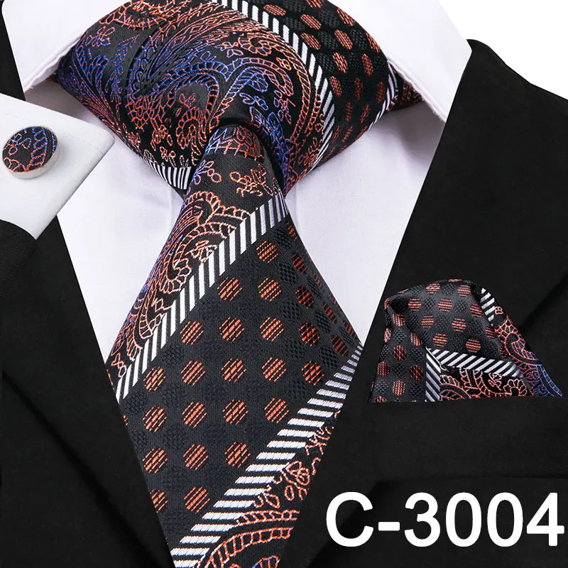 C-3004 Hi-Tie Мужские галстуки Классический Полосатый и цветочный галстук шелковые галстуки карманные Квадратные Запонки Набор Свадебная вечеринка деловой галстук набор C-3001 - Цвет: C-3004