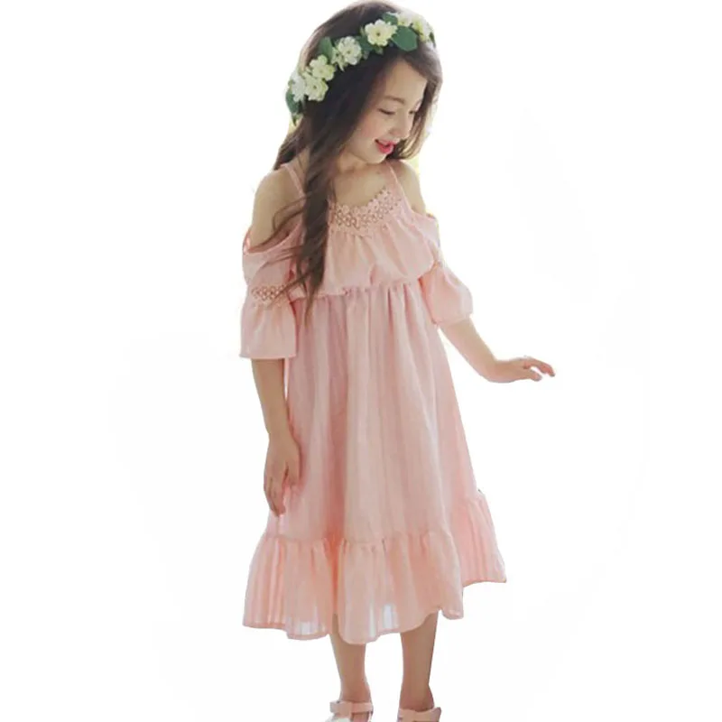 Summer Kids Dresses For Girls Sweet Princess Beach Dress Elegant Lace Cotton Sundress Baby Girl Clothes age 4 6 8 10 12 14 yrs | Детская