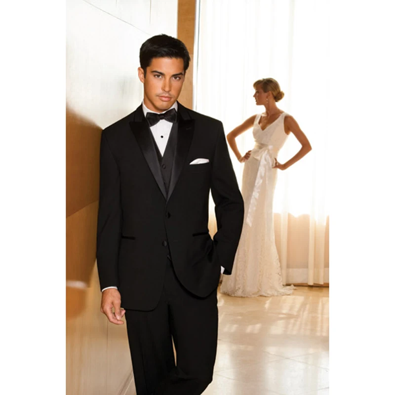Новый мужской костюм для жениха смокинг черный пик атласный отворот