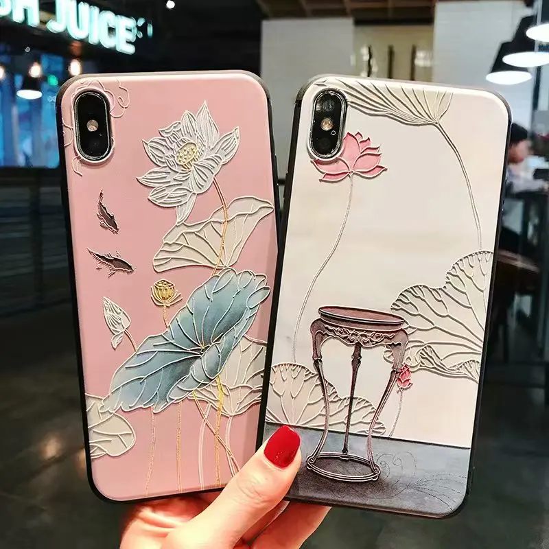 Для Apple iphone 7 plus чехол для 8 coque x fuunda Цветок Рельеф 6 6s плюс xr xs max