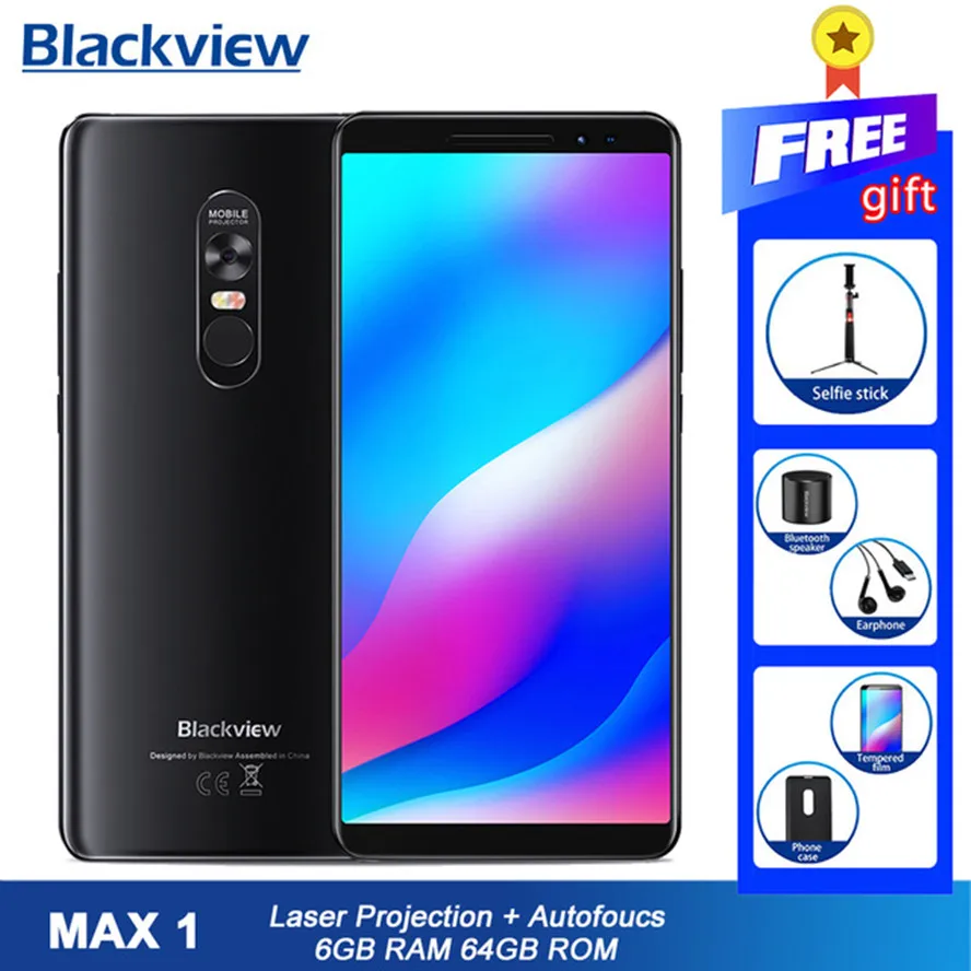 2019 Blackview MAX 1 смартфон NFC OTG LTE gps 6 01 '&#x274680 мАч Android 8 мини-проектор портативный