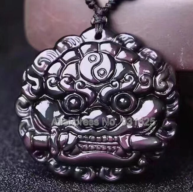 

Beautiful Natural Rainbow Eye Obsidian Carved Chinese Dragon Head ShiGanDang Lucky Pendant + free Necklace fashion Jewelry