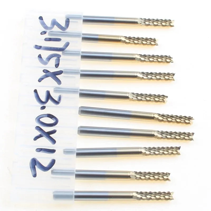 

10pcs Titanium Coat Carbide 3.0X12mm End Mill Engraving Bits CNC Rotary Burrs Set corn milling cutter PCB router bits