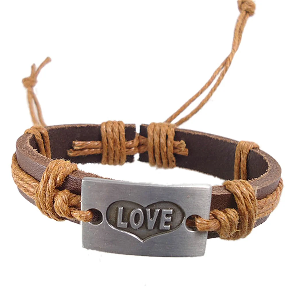 Женский плетеный браслет ручной работы из натуральной кожи с подвеской в виде