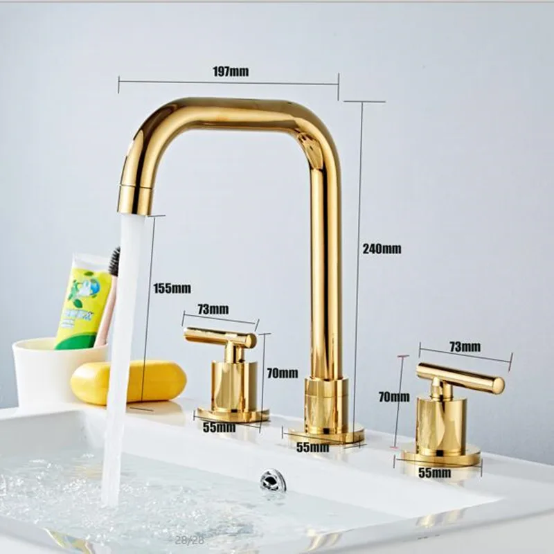 Смеситель для раковины с двойной ручкой золотой кран ванной комнаты горячей и