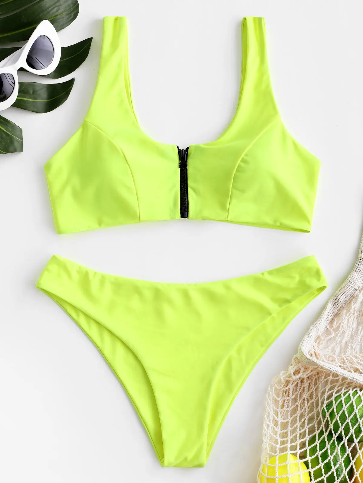 ZAFUL На застежке Tank Бикини Комплект Мягкий купальник Молнии Crop Top Твердые совок шеи Купальники Женщины Сексуальное Пуш Ап Купальник Бикини