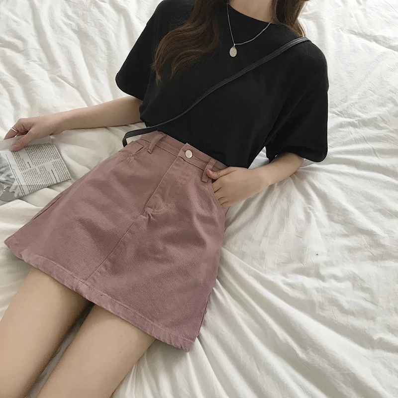 Юбки Женские Harajuku Kawaii Ulzzang корейский стиль милые Дамские элегантные женские s мини юбки простые Универсальные однотонные летние