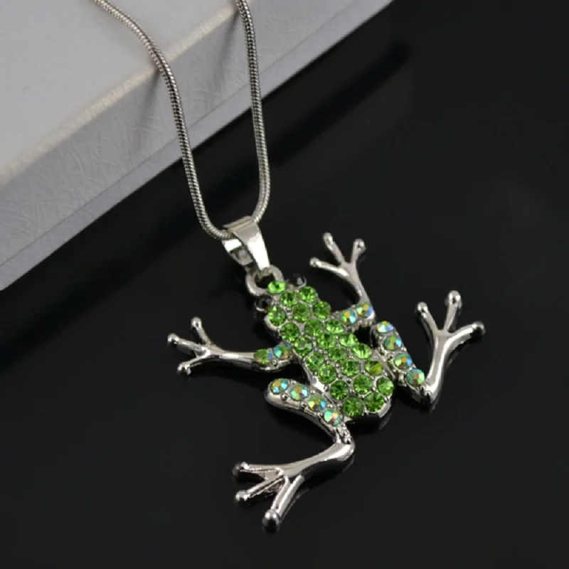 Серебряное родиевое зеленое Кристальное ожерелье лягушка цепочка под змею