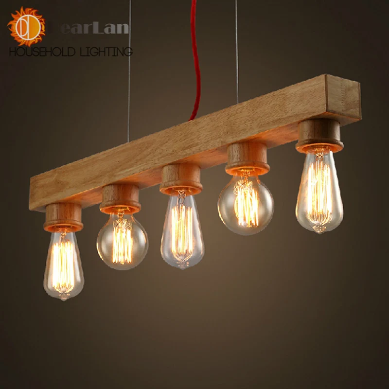 Подвесной светильник из чистого натурального дерева 5 лампочек Современная