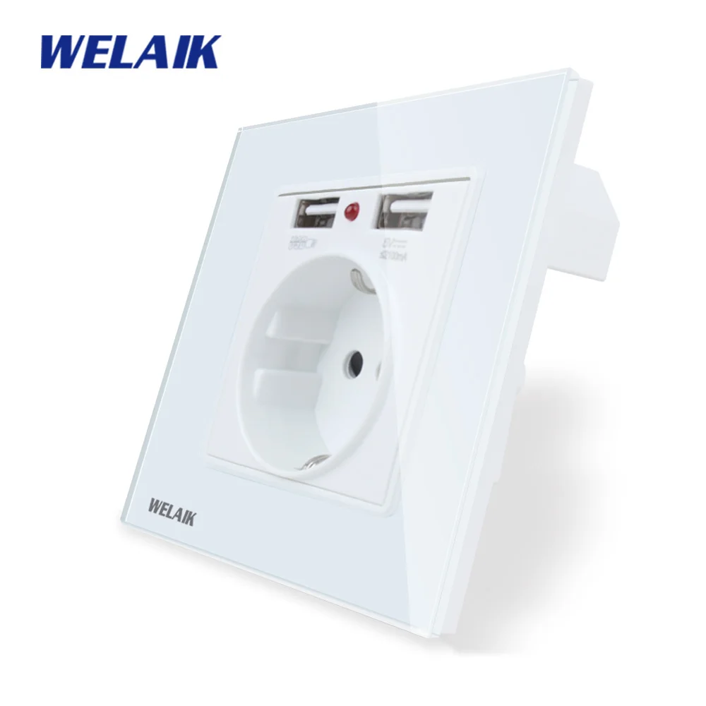 WELAIK закалка-стекло-Панель ЕС стены-розетка питания-и 2USB питания-розетка Великобритании-стандарт B18E2USW