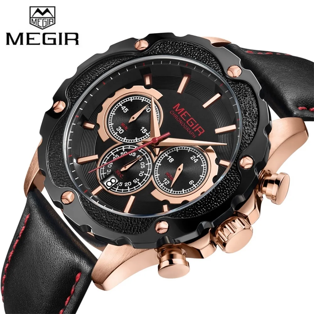Часы MEGIR мужские повседневные кварцевые из натуральной кожи|masculino|masculinos relogiosmasculino