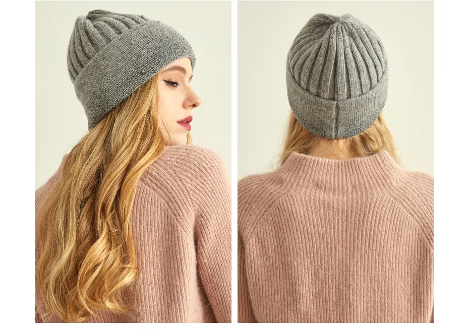VIANOSI New Fashion Wool Winter Hats for Women Beanies with Pearl Fashion Warm Cap Brand Bonnet