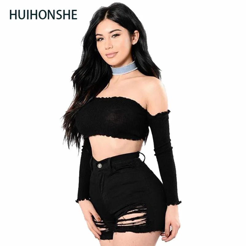 HUIHONSHE женские потертые черные джинсовые шорты Новое поступление летние с