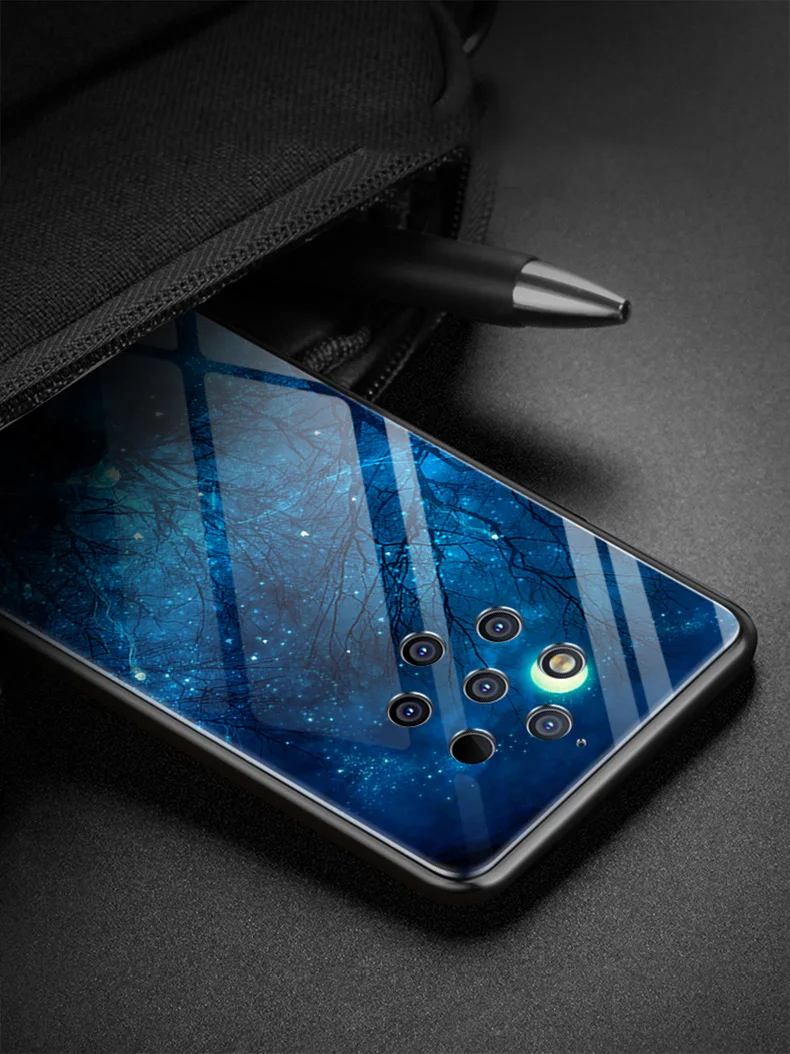 Чехол для Nokia 9 PureView, звездная звезда, закаленное стекло, жесткий чехол для телефона, для Nokia 9, чистый вид, стеклянная оболочка, Nokia9 PureView, сумка