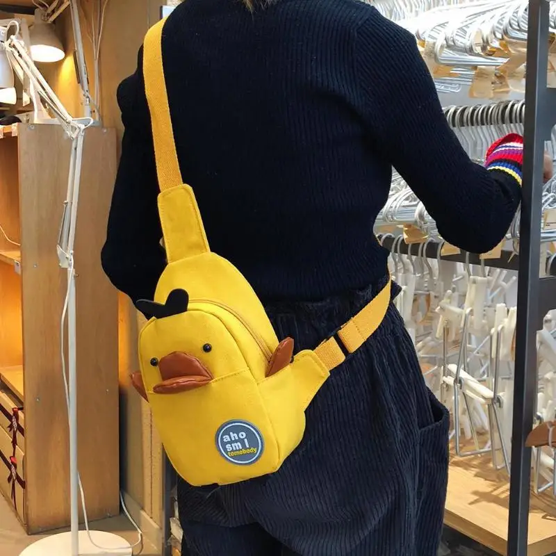 Children Waist Packs Fanny Bag Girls Cartoon Chicken Canvas Chest Bags Money Wallet Travel Crossbody Shoulder Bag Birthday Gifts